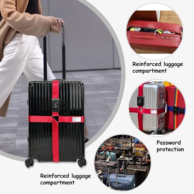 Luggage Straps TAS,Travel Strap with Name tag,Easy to Identify,Luggage Straps TSA Approved with Lock,Combination Luggage Lock with Adjustable Length,Compatible with 20-34 inch Luggage(Red 1 Pack) - Image 7