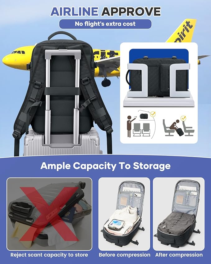 WONHOX Travel Vacuum Storage Backpack with Air Pump Vacuum Seal Compression Space Saver Bags Clothing Vacpack 18x14x8 inches Travel Bag Carry on Personal item Laptop Work Backpacks Women BlackGrey