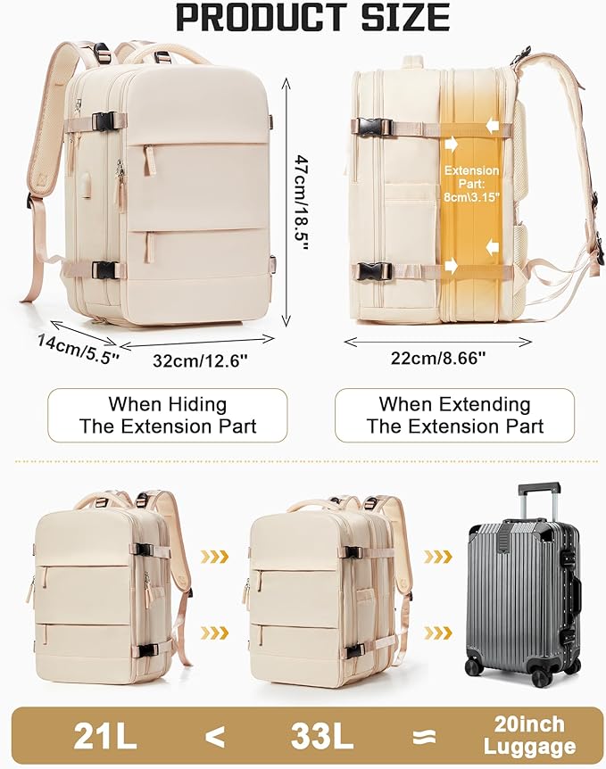 wepadre Vacuum Backpack Travel with Pump Travel Backpack with Vacuum System Expandable Vacpack Compression Backpacks for Travel Easy Vac Pack Carry on Luggage Beige