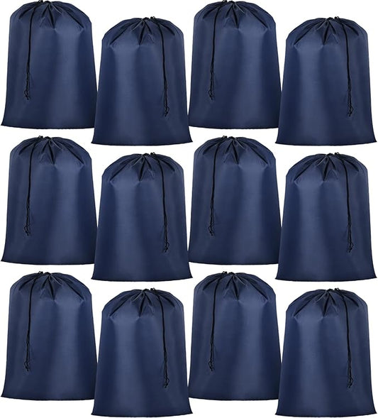Woanger 12 Pack 28 x 45 Inch Extra Large Laundry Bags Bulk Washable Travel Laundry Bag with Drawstring Closure Large Dirty Clothes Organizer for College Dorm Home Hotel Camping(Navy Blue)