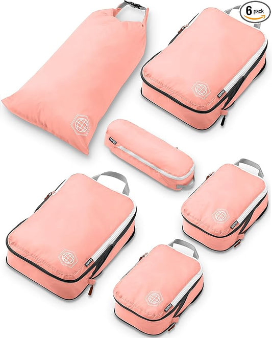 Compression Packing Cubes for Travel, 6-Piece Lightweight Packing Cubes Set for Carry-On Luggage & Backpacks – TRIPPED Travel Gear (Coral Bloom)
