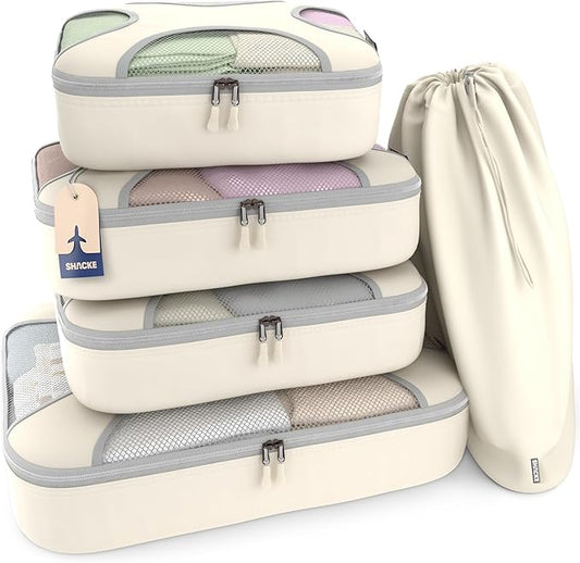 Shacke Packing Cubes for Travel 5 Set - Premium Luggage Organizer Bags - Versatile Travel Organizer for Women and Men - Optimized Packing Bags - Travel Essentials (Sand)