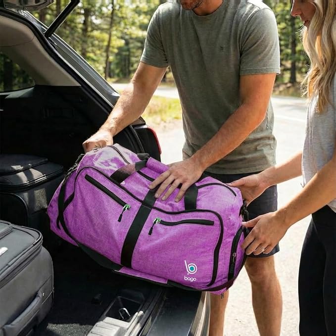 Bago Medium Duffle Bag for Travel Women & Men. Durable Lightweight Foldable Travel Duffel Bags For Traveling Women. 60L Duffle Bags For Overnight Bag With Shoe Compartment Collapsible Weekender duffel