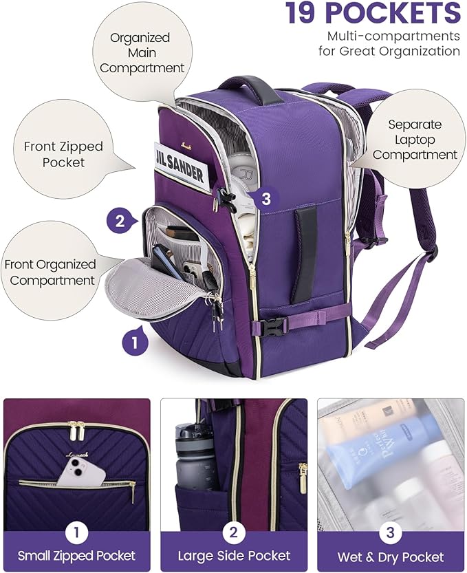 LOVEVOOK Travel Backpack for Women,40L Carry On Backpack for Airplanes,17.3 Inch Laptop Personal Item Travel Bag