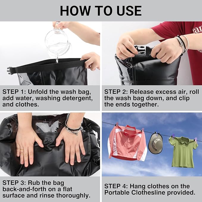 Travel Washing Machine & Retractable Clothesline - Hand Washing Machine & Portable Clothes Washer - Durable Travel Laundry Wash Bag & Camping Washing Machine - Portable Manual Clothes Washer