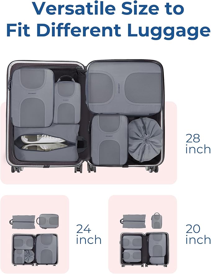 BAGSMART Compression Packing Cubes, 6 Set Packing Cubes for Suitcases, Lightweight Suitcases Organizers Bag Set & Compression Travel Cubes, Travel Essentials Packing Organizers