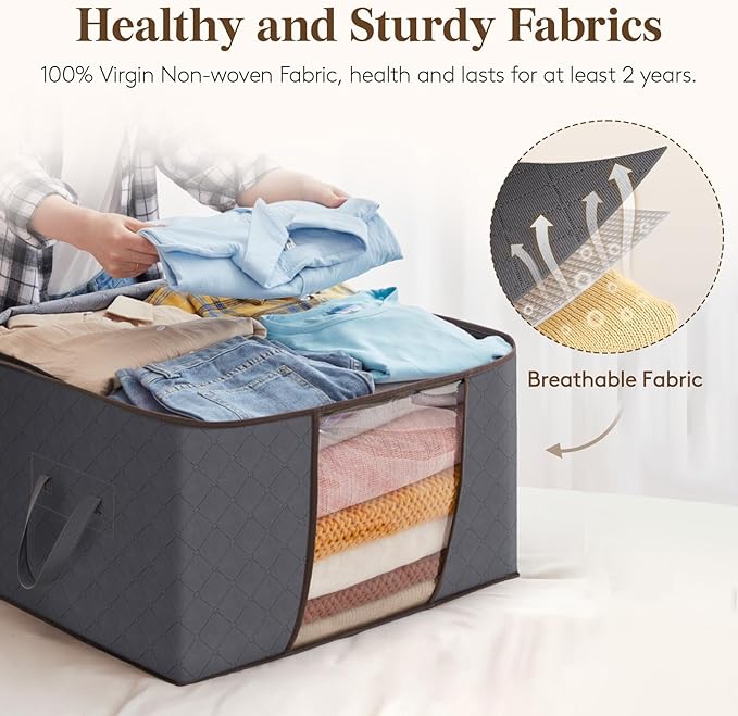 Lifewit 4 Pack 90L Clothes Storage Bins with Lids, Foldable Blanket Storage Bags with Zippers, Clear Window and Reinforced Handles, Closet and Organization for Clothing, Sweater, Comforter, Bedding