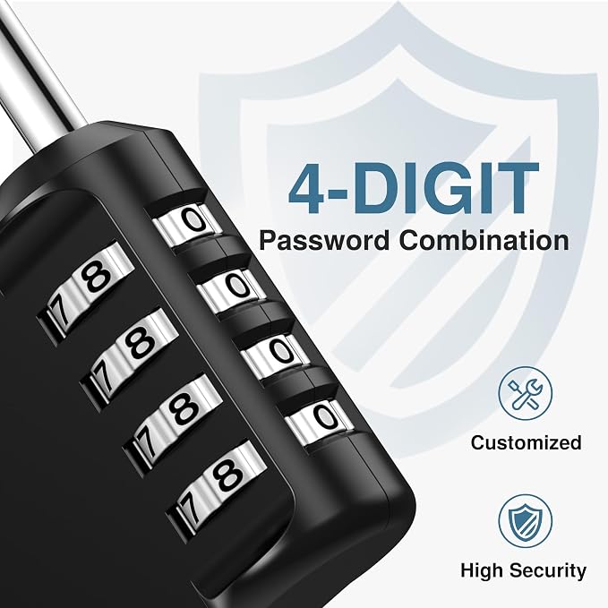 Puroma Combination Lock 4 Pack 4 Digit Waterproof Locker Locks Secure Outdoor Padlock for Gym Lockers, Toolboxes, Gates, Fences, Storage, Sports Locker, Cabinets (Black) - Image 2