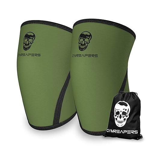 Gymreapers Knee Sleeves (Pair w/Bag) - Knee Compression Sleeve Support for Squats, Weightlifting, and Powerlifting 7MM Neoprene Sleeves - 1 Year Warranty (Military Green/Black, XX-Large)