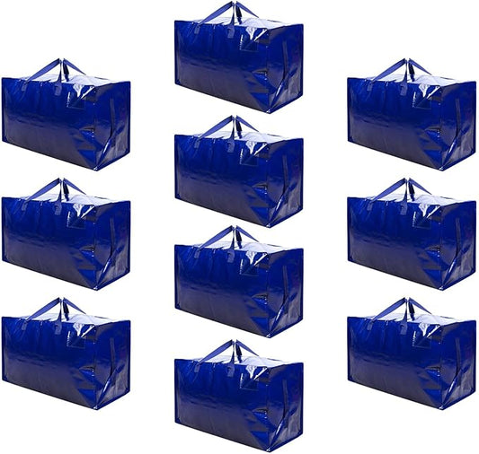 VENO 10 Pack Extra Large Heavy Duty Moving Bags with Wide Opening & Reinforced Handles, Reusable Storage Tote Bags with Strong Zippers for Clothes, College Dorm Essentials & Moving Supplies