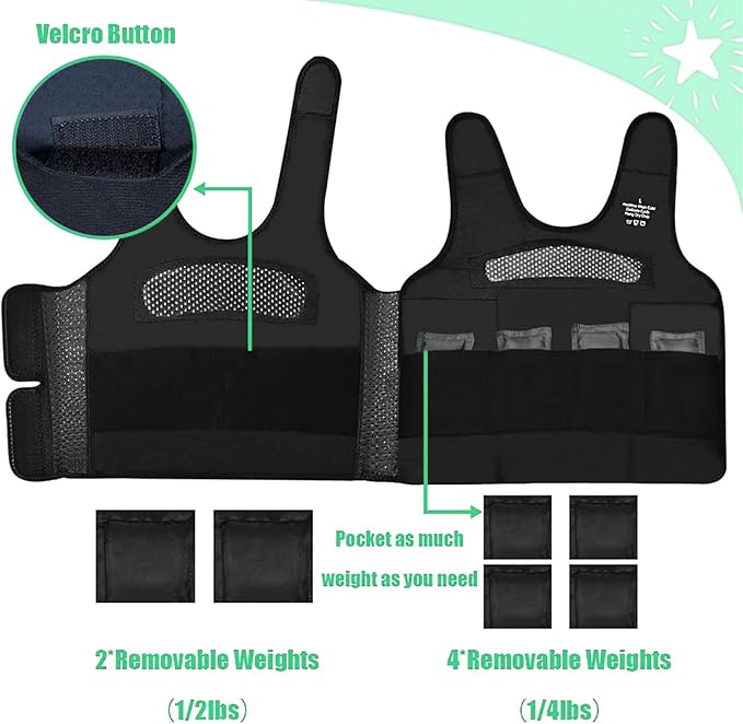 Compression Vest for Kids-Green, Weighted Vest for Kids Including 6 Removable Weights, (Medium, Ages 5 to 9)