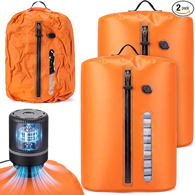 Vacuum Travel Bags With 5500Pa Wired Pump, Vacuum Luggage Bags for Clothes, Compression Bags for Travel, IP68 Waterproof Space Saver Packing Cubes for Suitcase, Backpack & Home Storage (2 Pack + Pump)