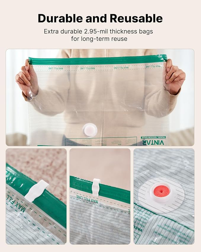 Vacuum Seal Bags for Clothing Travel with Rechargeable Cordless Pump, VINTAR 16 Pack Space Saver Vacuum Storage Bags for Clothes, Travel Compression Bags Set (4XL/4L/4M/4S) for Luggage and Suitcase