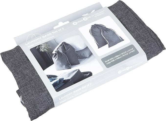 Bigso Box of Sweden Travel Laundry Bags | Large & Small Clothing Dirty Laundry Travel Storage Bags w/Drawstring Closure | Clothes Organizer for Packing | 14.2"x18.9" & 10.2"x14.2" | Set of 2 | Gray