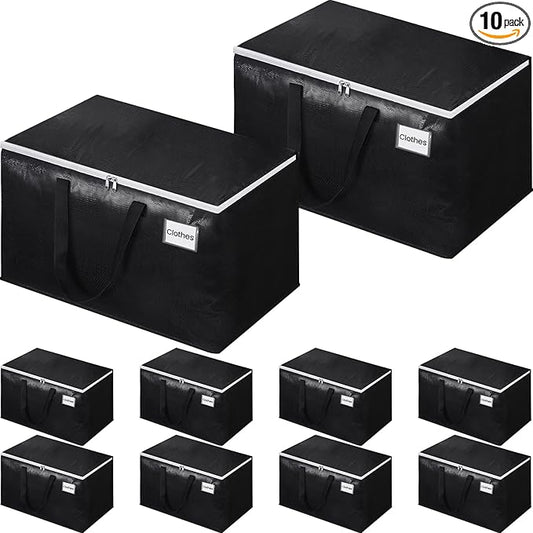 Extra Large Moving Boxes-Moving Bags with Zipper, Carrying Handles and Tag Pocket-Moving Supplies for Space Saving-Totes for Storage - for moving, Storage, Camping and Travel 125L-10 Pack