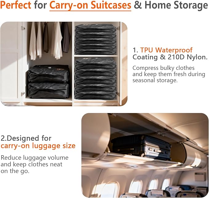 Travel Vacuum Bags With Pump, IPX7 Waterproof Travel Essentials Vacuum Compression Bags, 24L Capacity Cordless Travel Vacuum Bag Set Ideal for Carry-On Suitcases, Backpacks & Home Storage (2pc + Pump)