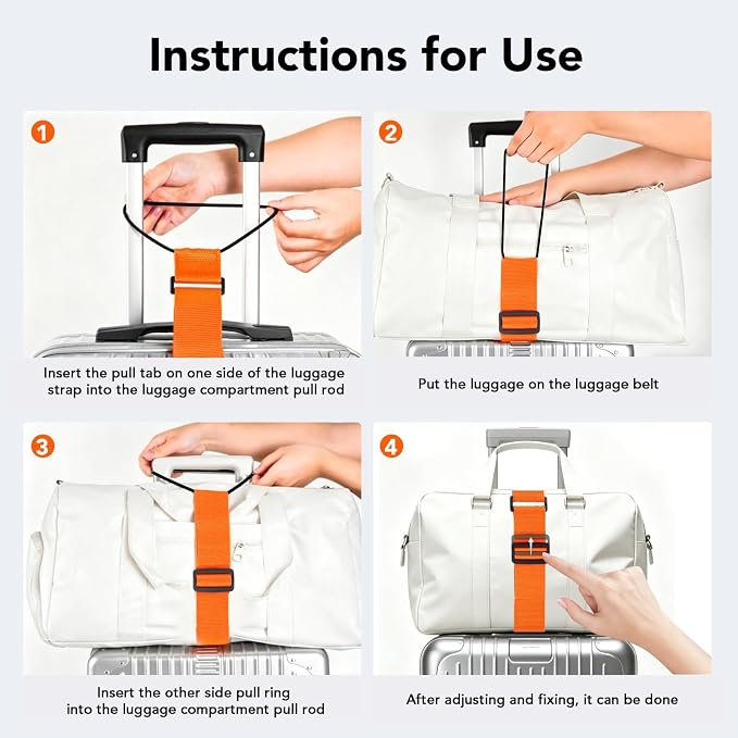 Luggage Connector Straps, Adjustable Elastic Durable Straps for Connecting Luggage Bags to Suitcases, Hands-Free Travel Essential (4PCS Black) - Image 5