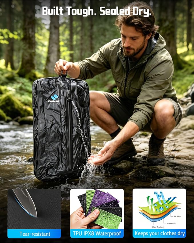 Zurligi Travel Vacuum Bag Kit with Wireless Pump, IPX8 Waterproof Durable, Airtight Heavy-Duty Zipper, Portable Reusable Compression Packing Cubes with Shoulder Strap for Travel, Moving, Home Storage
