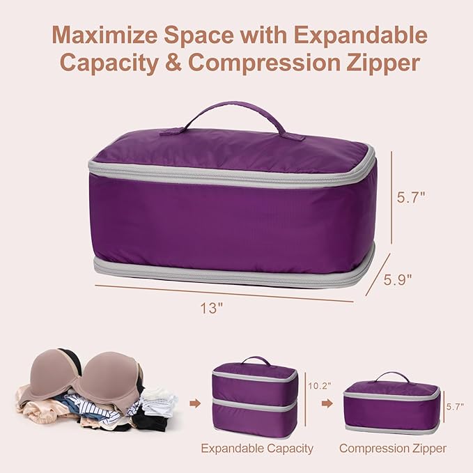 Cambond Travel Underwear Organizer Bag - 4-in-1 Soft Double Layer Bra Travel Bag, Portable Expandable Compression Packing Organizers, Underwear Storage Bag Packing Cubes for Women