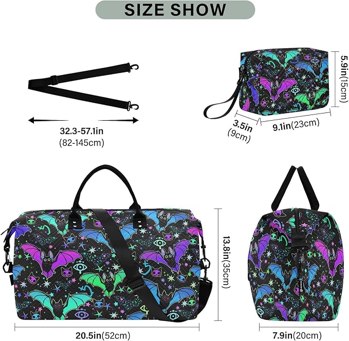 Magic Bat Quilted Travel Bags Weekender Duffle Bags With Toiletry Bag Carry on Overnight Duffels Yoga Gym Bag for Airplanes Business Sports