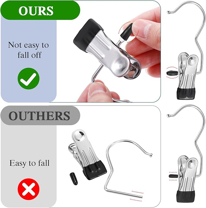 Yinder 250 Pcs Boot Hangers Clips Laundry Hooks Hanging Stainless Steel Clothes Pins Portable Clip Hangers for Closet Travel Socks Pants Handbags Hats Towels (Black)