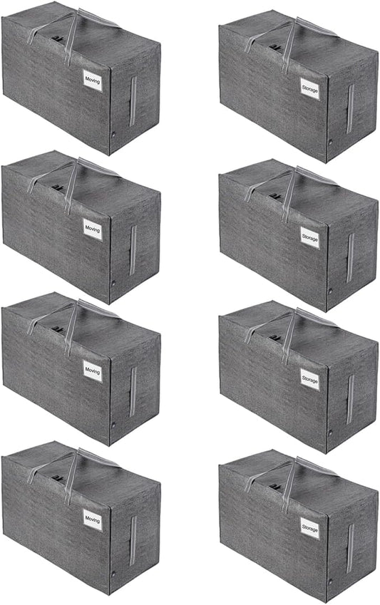 VENO 8 Pack Extra Large Heavy Duty Moving Bags with Wide Opening & Reinforced Handles, Reusable Storage Tote Bags with Strong Zippers for Clothes, College Dorm Essentials & Moving Supplies