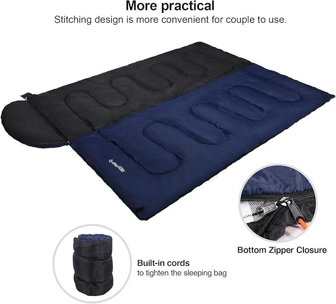 REDCAMP Flannel Sleeping Bag for Adults, Comfortable Cotton Envelope Sleeping Bags for Camping, Backpacking, Hiking, with Detachable Hood&Compression Sack, Blue/Red/Grey/Black