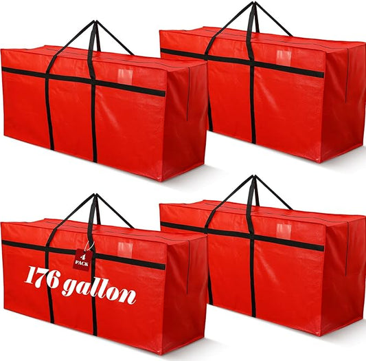 4 Pcs 176 Gallon Extra Large Moving Bags Heavy Duty Storage Bag with Strong Zipper Handle Foldable XXL Jumbo Storage Tote Packing Moving Box for College Dorm Travel Cloth Duffle (Red)