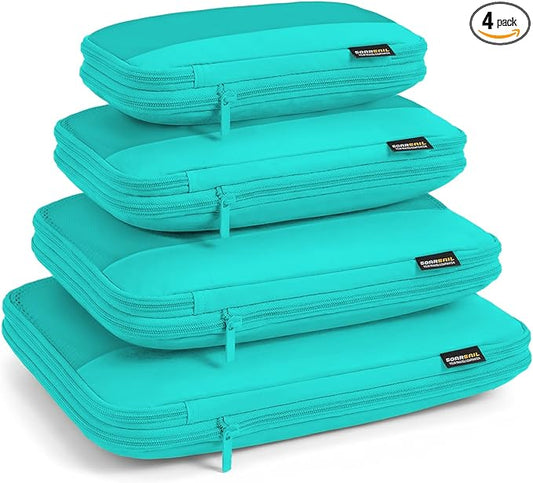 4 Piece Compression Packing Cubes for 3–7 Day Travel, Space Saving Travel Organizers with Breathable Mesh, Double-Zipper Packing Cubes for Carry-On & Suitcases (Teal)