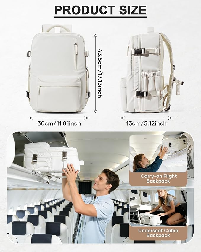 WONHOX Vacuum Seal Backpack for Travel with Air Pump Compression Daypack Personal Item Carry on Flight Approved Vacpack Laptop Space Saver Bags Storage with Vacuum System Travel Bag Women Men Beige