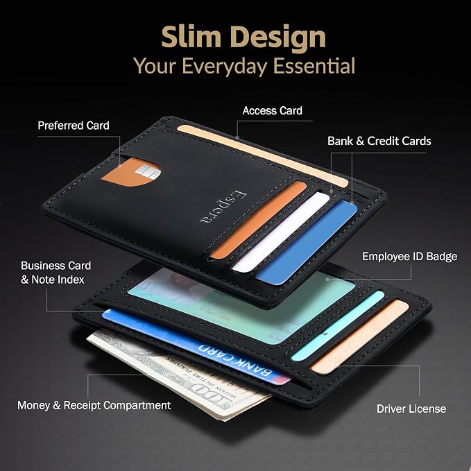 Espera Slim Minimalist Front Pocket Wallet for Men, RFID Blocking Credit Card Holder, Thin Travel ID Card Case, Gifts for Men - Image 3