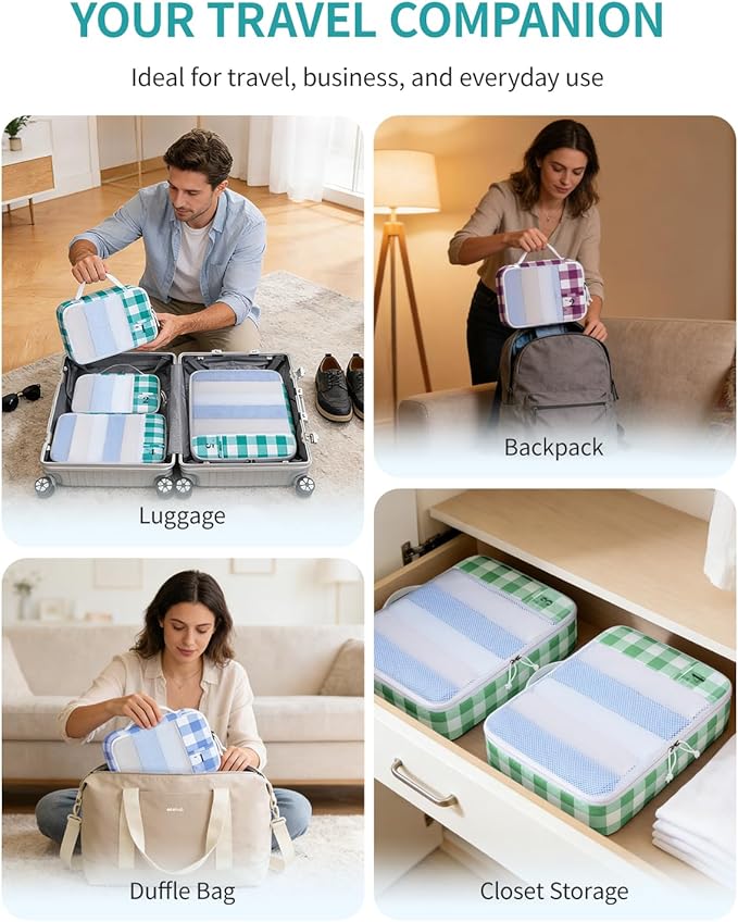 ECOHUB 6 Set Packing Cubes for Travel Durable Suitcase Organizer Bags Set with Personalized Tag Travel Essentials with Shoe Bag Traveling Accessories for Luggage Machine Washable,Turquoise Green