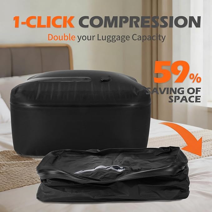 LONGHIKER Travel Vacuum Bags with Pump – Reusable Airless Space Saver Vacuum Storage Bags Compression Bag for Carry-On Suitcase & Backpack, IPX8 Waterproof TPU Vacuum Seal Bags for Clothing(1PC- 41L)