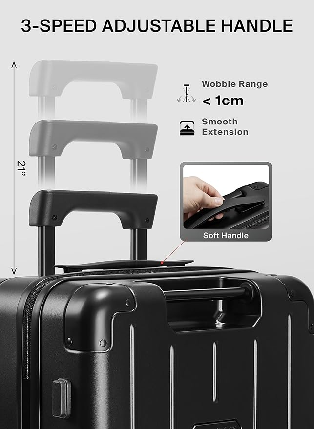 BlackVoyage Air Vacuum Seal Suitcase Carry-On 20-Inch Travel Luggage USB Port 20" AirCabin Air Compression Pump (Matte Black, 40L Capacity (No Vacuum Bag))