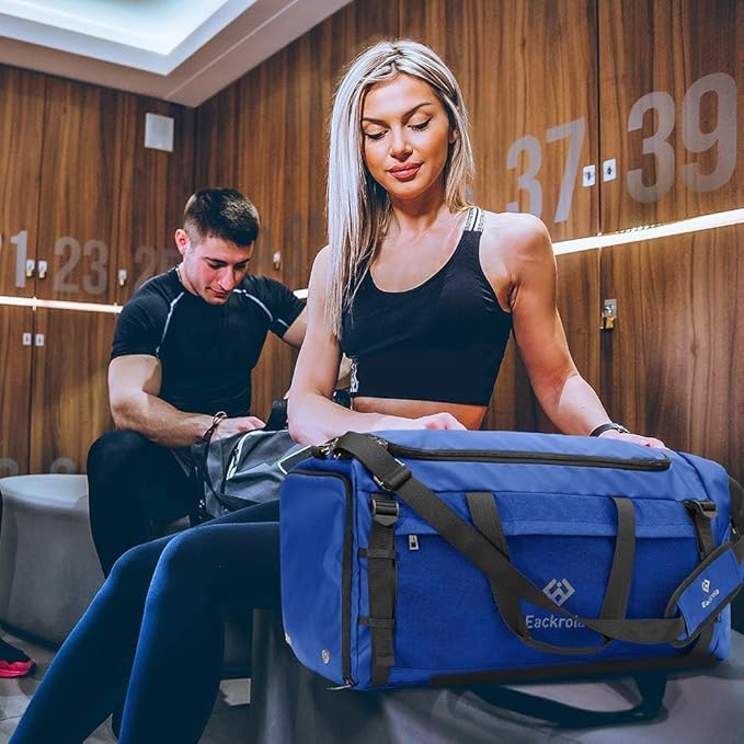 Extra Large Sports Gym Bag, Travel Duffel bag with Wet Pocket & Shoes Compartment for men women, 85L, Lightweight （Blue）
