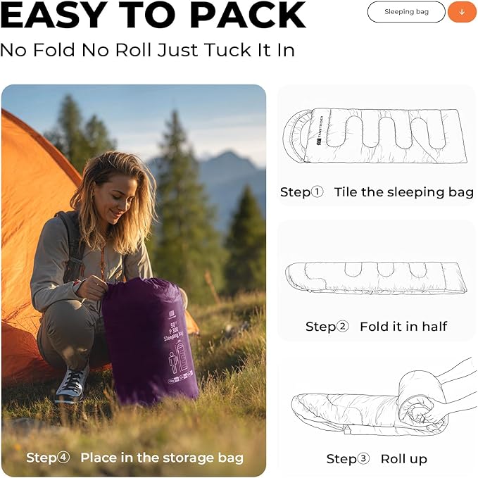 Sleeping Bag for Adults Warm Weather, Compact Lightweight Backpacking Sleeping Bag with Compression Sack, Camping Essentials Gear for Hiking Travel Climbing Outdoor & Indoor Use
