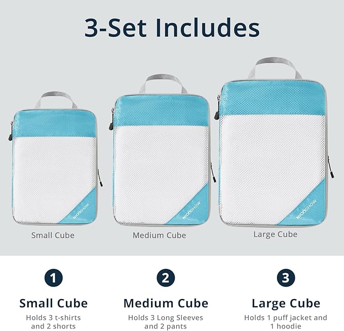 NICOSHOW Compression Packing Cubes 6 Set, Compressible Space-Saving Packing Cubes for Travel - Compression Bags, Luggage Organizer, Travel Essentials for Women, Teal