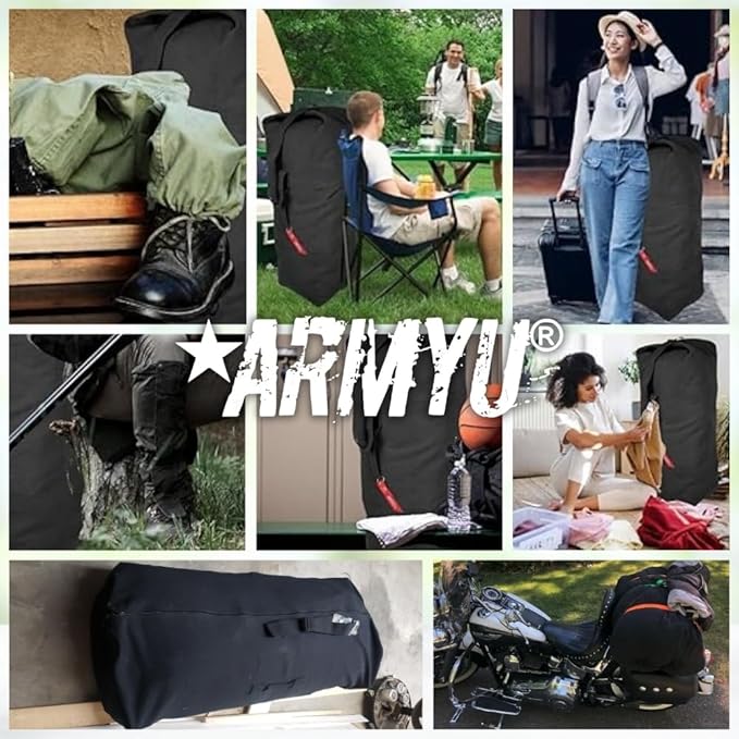 Top Load Heavyweight Cotton Canvas Tactical Military Duffle Bag Carryall Shoulder Storage Bulk Travel Bag, Black - 14" x 14" x 41"