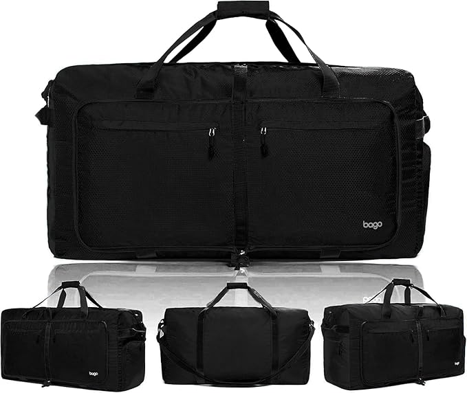 Bago Extra Large Duffle Bag for Travel Women & Men. Durable, Lightweight, Foldable Travel Duffel Bags For Traveling Women. 140L Duffle Bags Use As a Weekender Bag with Shoe Compartment, Checked Duffel