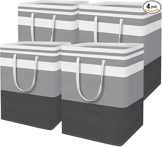 HomeHacks 4-Pack Large Laundry Basket, Waterproof, Freestanding Laundry Hamper, Collapsible Tall Clothes Hamper with Extended Handles for Clothes in the Dorm and Family-(Gradient Grey, 125L)