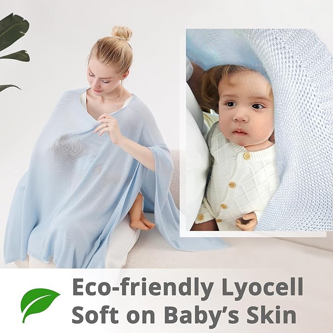 Nursing Cover for Breastfeeding – Soft & Breathable Lyocell Nursing Poncho for Mom, Lightweight Breastfeeding Cover, 360° Privacy Nursing Shawl for Travel & Pumping, Includes Laundry Bag