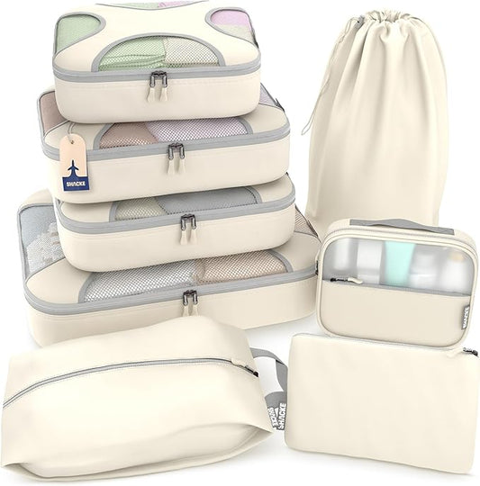 Shacke Packing Cubes for Travel 8 Set - Premium Luggage Organizer Bags - Versatile Travel Organizer for Women and Men - Optimized Packing Bags - Travel Essentials (Sand)