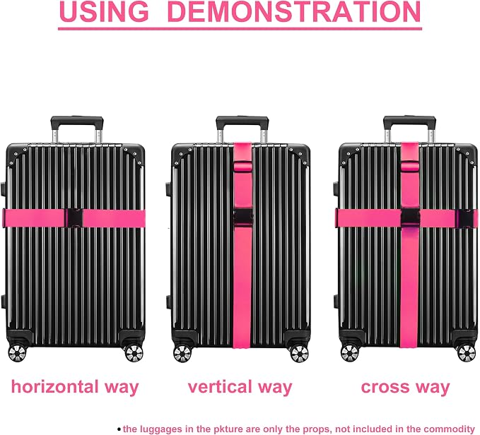 Luggage Straps for Suitcases TSA Approved Travel Belt 4 Pack by Chelmon (Rose Red) - Image 5