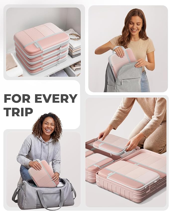 Percover Compression Packing Cubes for Travel, 10-Piece Structured Compression Organizer Set with Toiletry Bag, Laundry Bag & Shoe Bag for Carry-On & Checked Luggage, Pink