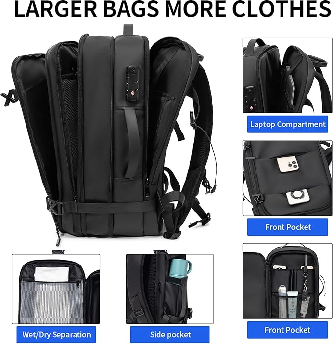 Vacuum laptop bag Compression Backpack Expandable, TSA-Approved Carry-On Water-Resistant Design for Travel with air pump (Built in pump, Large)