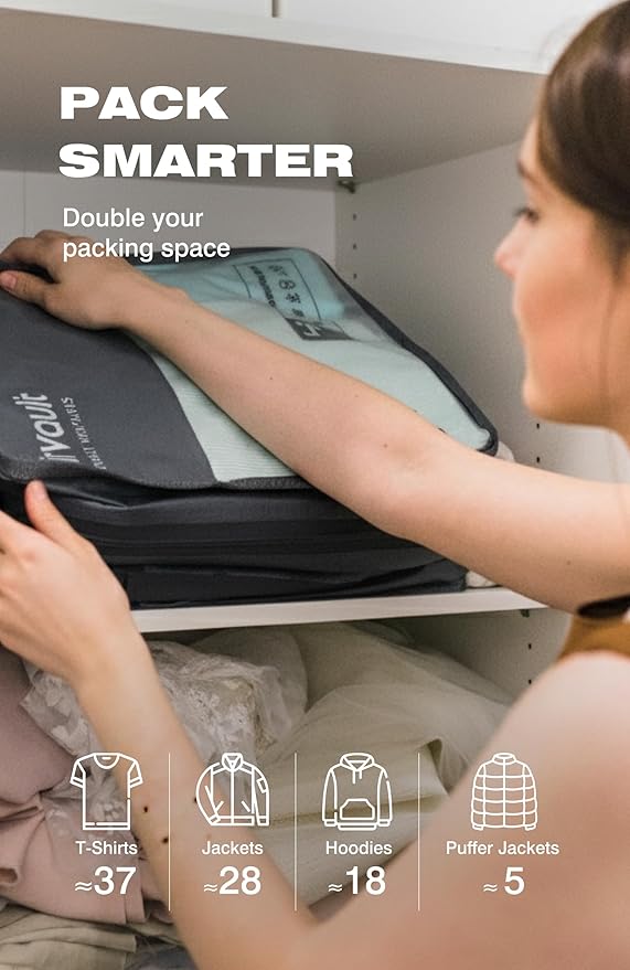 AirVault Reusable Vacuum Compression Travel Bag for Carry-On Suitcase and Backpack, Recycled IP67 Waterproof Space Saver Vacpack (41L Gray (2-Pack) (Air Pump Included)