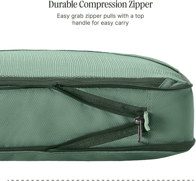 Eagle Creek Pack-It Reveal Compression Cube Set - Compact Packing Cube Set for Travel - Durable Suitcase Organizers - Sustainable Materials - Easy-Grab Zipper Pulls - Small/Medium - Willow Green