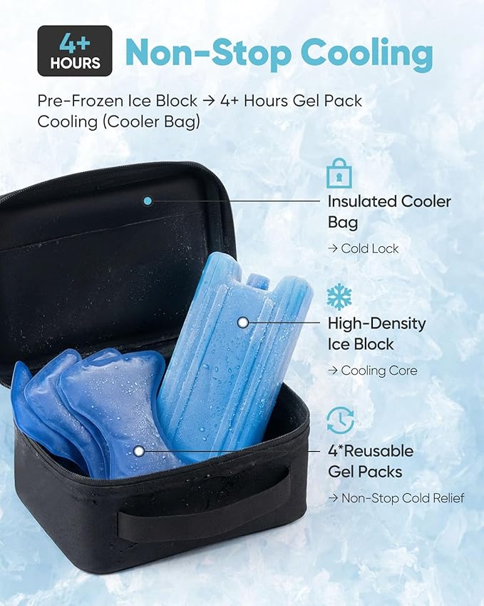 Instant Ice Packs for Injuries Reusable, 4+ Hours Long Lasting Cold Pack with 2 Hands-Free Wrap, All-in-1 Cold Compress Kit (4 Gel Packs, Ice Block, Cooler Bag) | Pain Relief for Sports, Ankle, Knee