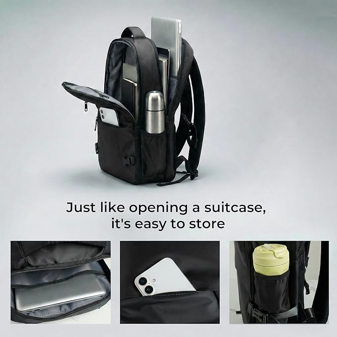 Vacuum Compression Backpack for Travel, Carry-On Backpack with Vacuum System & Pump, Packs Like 40L for 2-5 Day Trips, Fits 17" Laptop, Water-Resistant Personal Item Travel Backpack for Men / Women