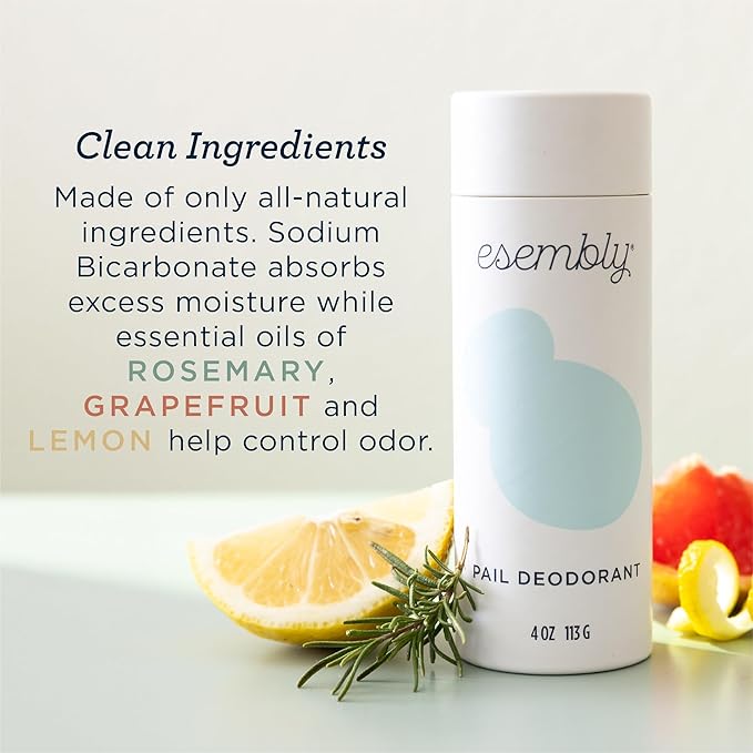 Esembly Pail Deodorant, Shakable Powder Deodorizer for Diaper Pails, Keeps Diapers, Gym Clothes and Dirty Laundry Smelling Fresh, Scents of Rosemary, Lemon and Grapefruit, 4oz